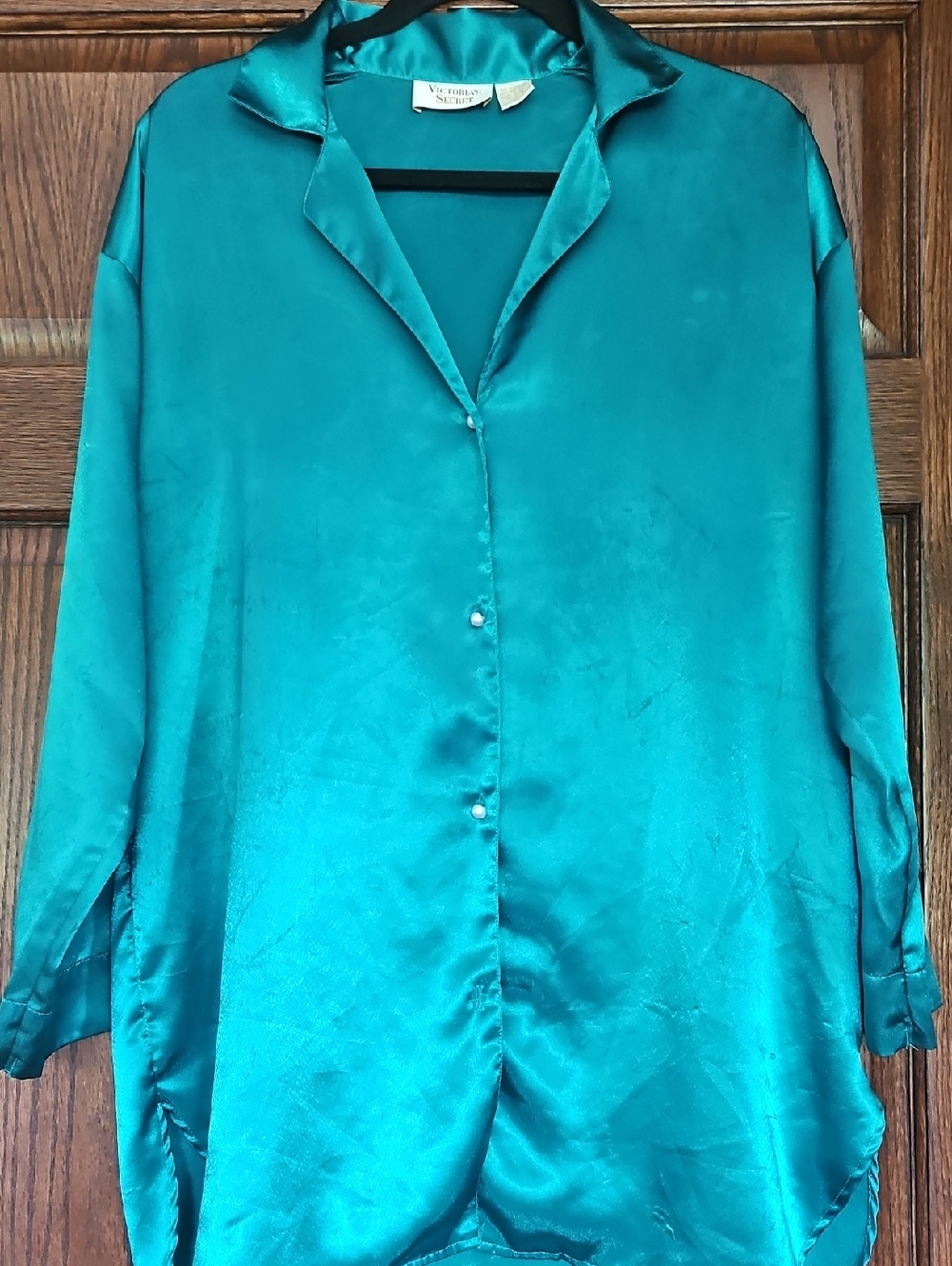 Victoria's Secret Teal Satin Button-Front Sleep Shirt